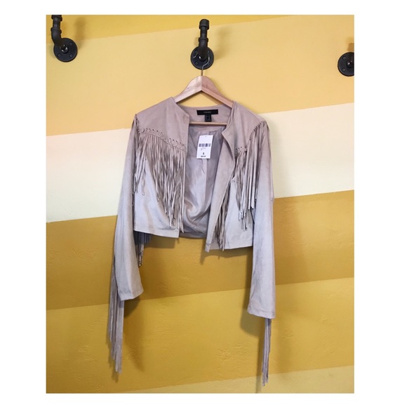 SOLD! Faux Suede Fringe Cropped Jacket - Taupe - Picture 1 of 6